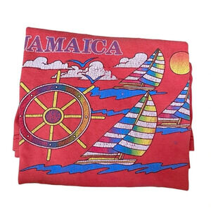 Vintage orange Jamaica graphic tee shirt with sailboat colorful drawing
